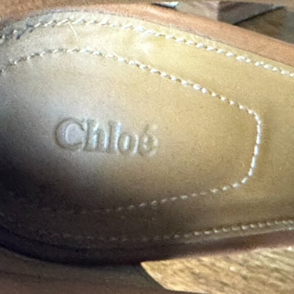 Chloe | Millie Peep Toe Bootie Tan Leather Heels Shoes - Picture 6 of 8